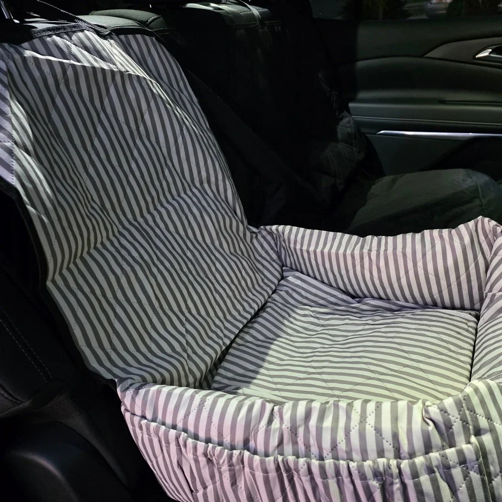 Car Seat Bed for Small Dog Cat Travel Carrier Pad‎ Clips Straps Stripes
